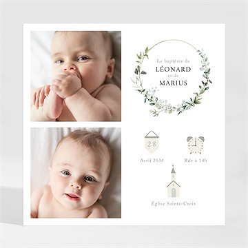 Faire-part de baptême l'eucalyptus jumeaux - Mise en situation