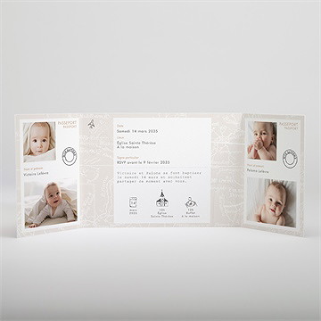 Faire-part de baptême passeport bapteme jumeaux - Intérieur du faire-part