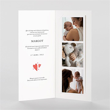 Faire-part naissance cœurs d'amour - Intérieur du faire-part