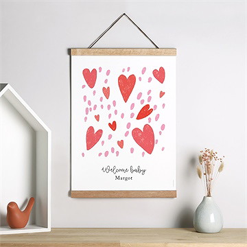 Affiche naissance cœurs d'amour - Mise en situation