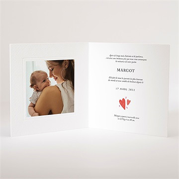 Faire-part naissance cœurs d'amour gaufrage - Intérieur du faire-part