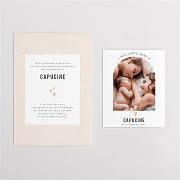 Faire-part naissance cœurs délicats - Vue d'ensemble