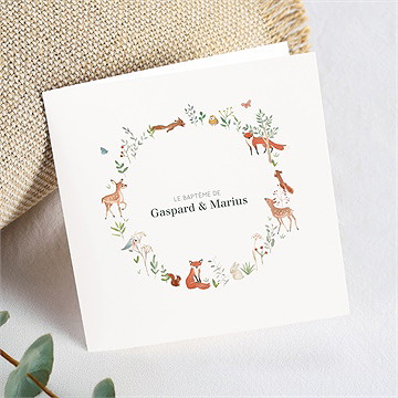 Faire-part de baptême forêt carré