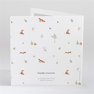 Faire-part de baptême forêt carré - Dos du faire-part
