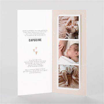 Faire-part naissance cœurs délicats photomaton - Intérieur du faire-part