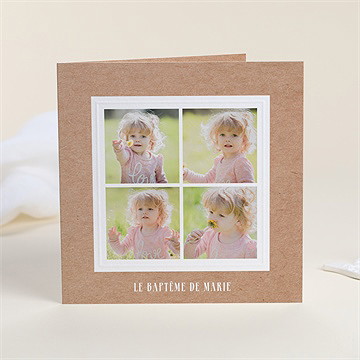 Faire-part de baptême pele mele photo gaufrage