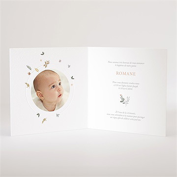 Faire-part de baptême tout en joie gaufrage - Intérieur du faire-part