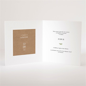 Faire-part de baptême kraft végétal gaufrage - Intérieur du faire-part