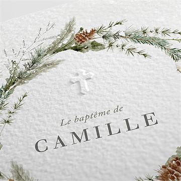 Faire-part de baptême l'hiver gaufrage - Détail du faire-part