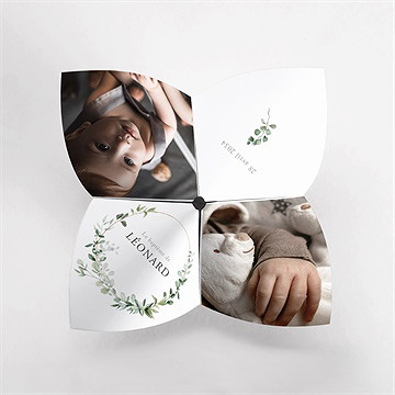 Faire-part de baptême l'eucalyptus cocotte - Vue du dessus