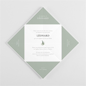 Faire-part de baptême l'eucalyptus cocotte - Vue intérieure pliée