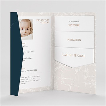 Faire-part de baptême passeport bapteme pocketfold - Intérieur du faire-part