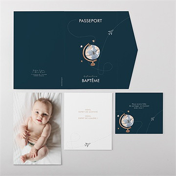 Faire-part de baptême passeport bapteme pocketfold - Vue ensemble extérieur