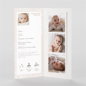 Faire-part de baptême passeport bapteme photomaton - Intérieur du faire-part