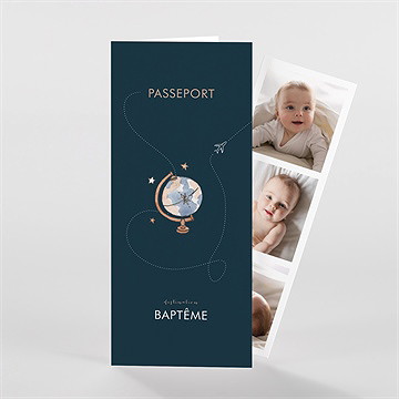 Faire-part de baptême passeport bapteme photomaton - Vue d'ensemble