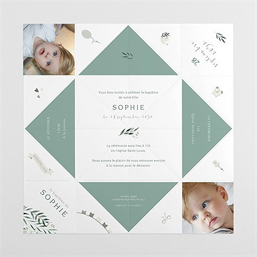 Faire-part de baptême jolie annonce cocotte - Vues dépliée