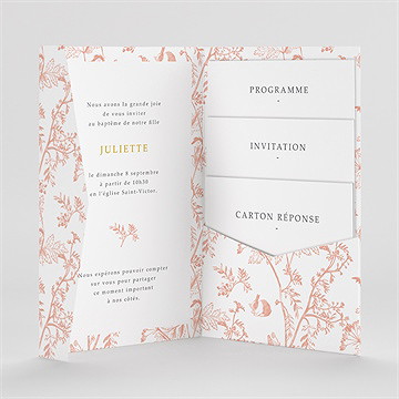 Faire-part de baptême gravure rosée pocketfold - Intérieur du faire-part