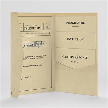 Faire-part de baptême télégramme baptême pocketfold - Intérieur du faire-part