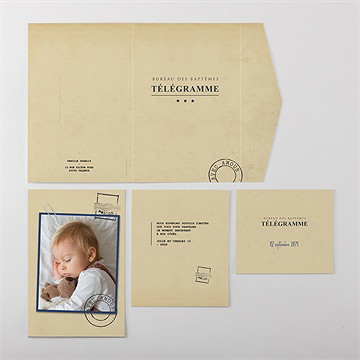 Faire-part de baptême télégramme baptême pocketfold - Vue ensemble extérieur