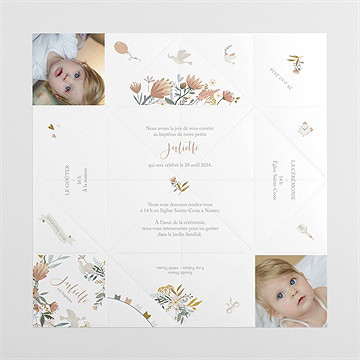 Faire-part de baptême jungle origami - Vues dépliée