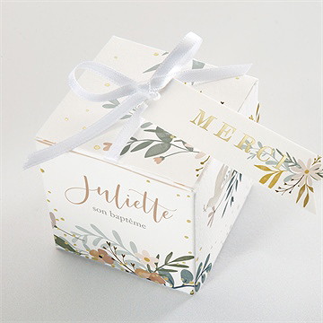 Boîte de dragées baptême jungle dorure - Dessus de la boîte