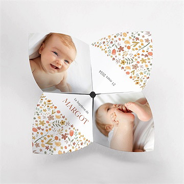 Faire-part de baptême florilège cocotte - Vue du dessus