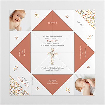 Faire-part de baptême florilège cocotte - Vues dépliée