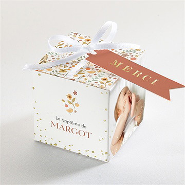 Boîte de dragées baptême florilège dorure