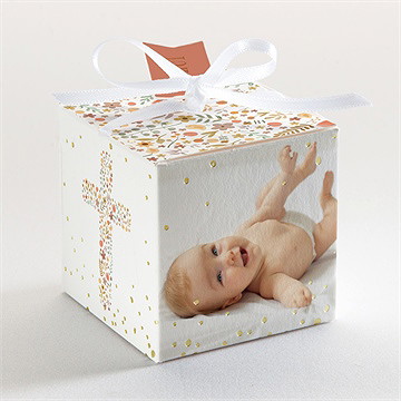 Boîte de dragées baptême florilège dorure - Dos de la boîte