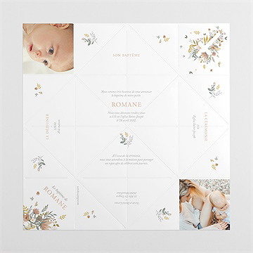 Faire-part de baptême tout en joie origami - Vues dépliée