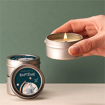 Bougie baptême mon passeport bapteme argent - Bougie allumée