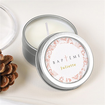 Bougie baptême motif gravure argent