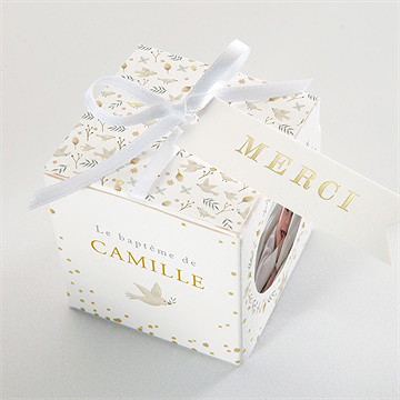 Boîte de dragées baptême vers le beau dorure - Dessus de la boîte