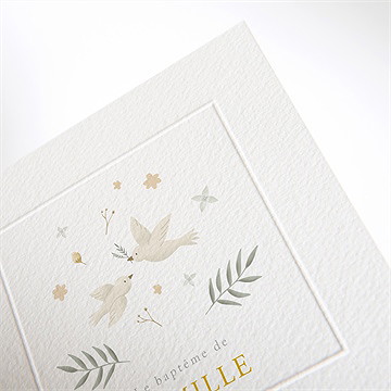 Faire-part de baptême vers le beau gaufrage - Détail du faire-part