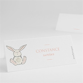 Marque-place baptême petit lapin baptême