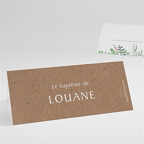 Marque-place baptême kraft végétal