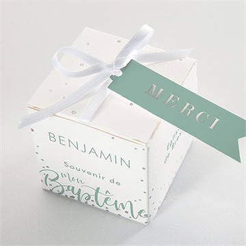 Boîte de dragées baptême jeu de mots dorure - Intérieur de la boîte