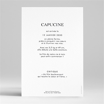 Faire-part naissance affiche cinéma - Dos du faire-part