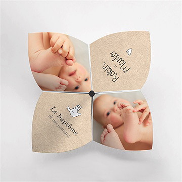 Faire-part de baptême pictos jumeaux origami - Vue du dessus