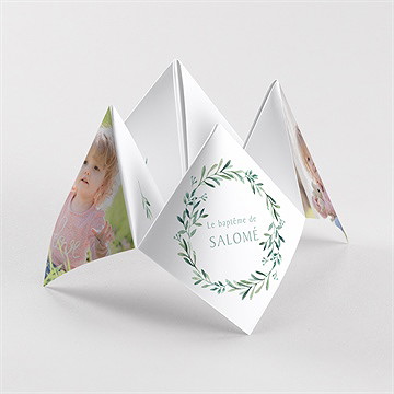 Faire-part de baptême feuilles et or origami