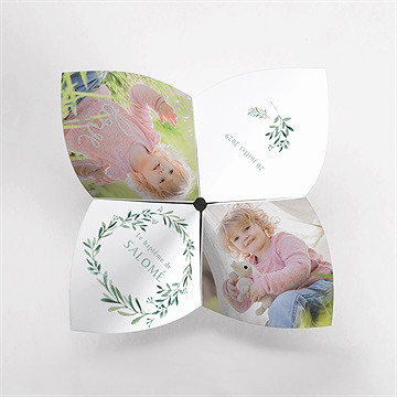 Faire-part de baptême feuilles et or origami - Vue du dessus