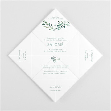 Faire-part de baptême feuilles et or origami - Vue intérieure pliée
