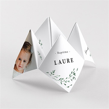 Faire-part de baptême décoration végétale origami