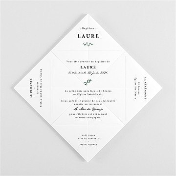 Faire-part de baptême décoration végétale origami - Vue intérieure pliée