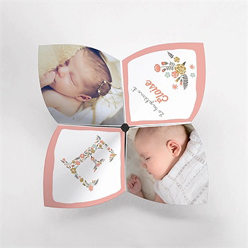 Faire-part de baptême initiales à motifs origami - Vue du dessus