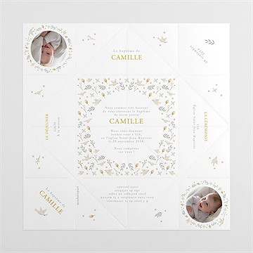Faire-part de baptême vers le beau origami - Vues dépliée
