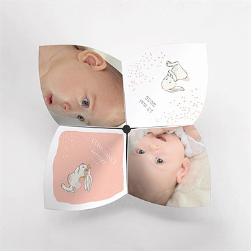 Faire-part de baptême petit lapin baptême origami - Vue du dessus