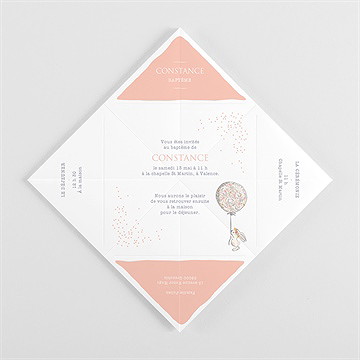 Faire-part de baptême petit lapin baptême origami - Vue intérieure pliée