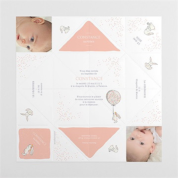 Faire-part de baptême petit lapin baptême origami - Vues dépliée