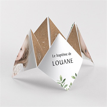 Faire-part de baptême kraft végétal origami